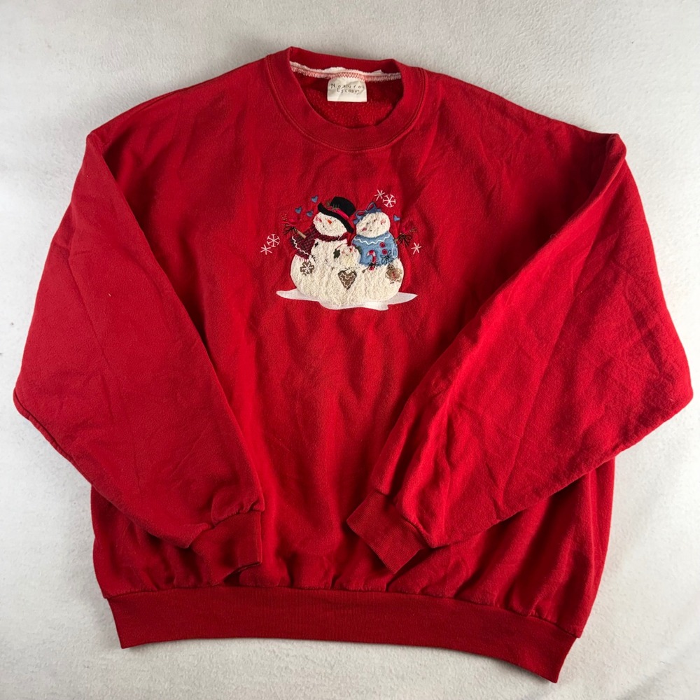 Natural Escape Red Embroidered Snowman Couple Winter Sweatshirt XL